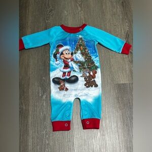 Disney Infant Toddler Holiday Pajama Onesie Festive Santa Mickey Mouse 3 Months